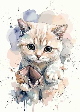 Watercolor Illustration of a Broke Cat