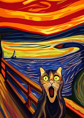 Screaming Cat Funny Art Poster