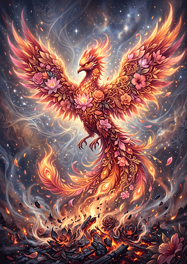 Floral Phoenix Rising from Ashes