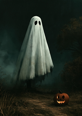 Spooky Ghost and Jack-o'-lantern