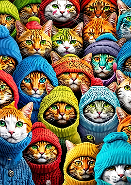 Cats in Beanies Winter Vibe Art