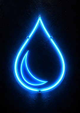 Blue Neon Water Drop Energy Sign