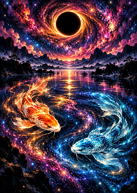 Celestial Koi Fish in Cosmic Waters