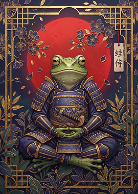 Meditating Samurai Frog in Traditional Armor
