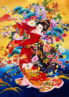 Traditional Japanese Geisha Floral Art