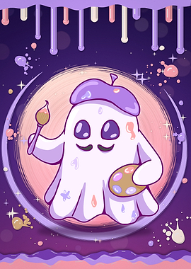 Cute Artist Ghost Illustration