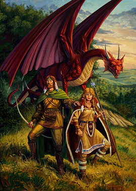 Fantasy Warriors with Red Dragon