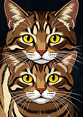 Tabby Cat Dual Face Vector Art