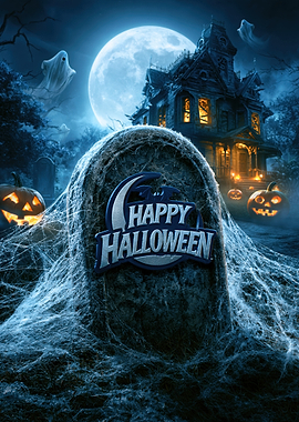 Spooky Happy Halloween Tombstone Scene