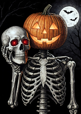 Skeleton with Jack-o'-lantern Head