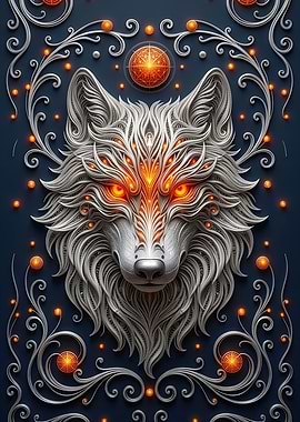 Ornate Silver Wolf with Glowing Eyes