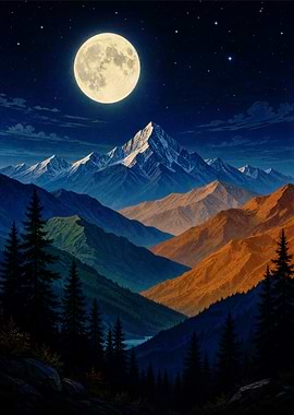 Mountain Landscape with Moon