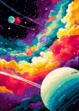Vibrant Pixel Art Space Nebula