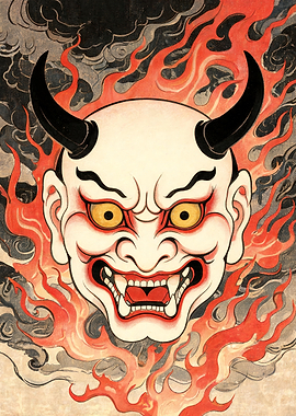 Hannya Mask in Flames