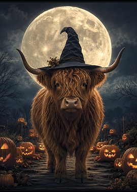 Highland Cow Witch Halloween Portrait