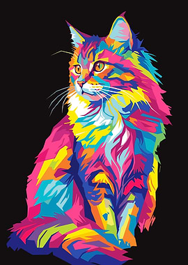 Colorful Pop Art Maine Coon Cat