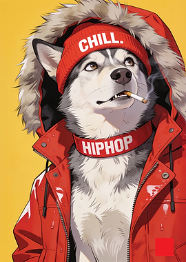 Cool Husky in Red Streetwear