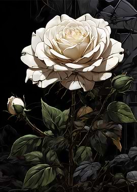 Elegant White Rose in Dark Setting