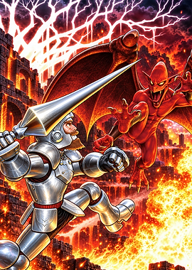 Arthur Fighting Demon in Ghosts 'n Goblins