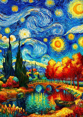 Starry Night Bridge Oil Painting Ar