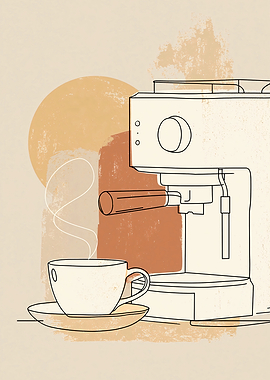 Minimalist Espresso Machine and Coffee Cup