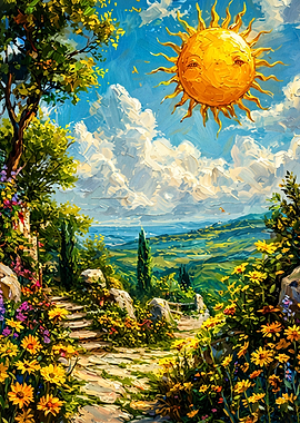 Sun Face Landscape Painting Art