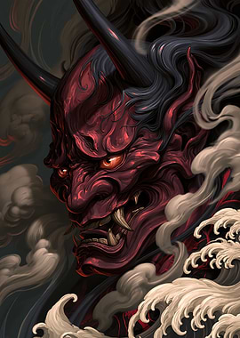 Red Oni Demon Mask Illustration