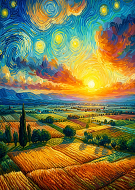 Sunset Valley Starry Sky Oil Art
