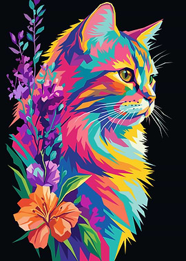 Colorful Pop Art Cat Portrait