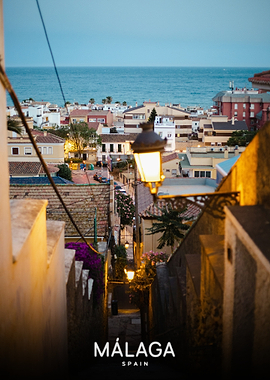 Evening view of Malaga Spain