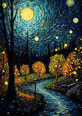 Moonlit River Night Impasto Art