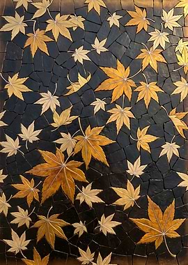 Gold Maple Leaves on Black Iron Mosaic