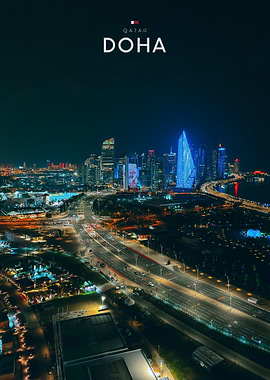 Night Skyline of Doha, Qatar