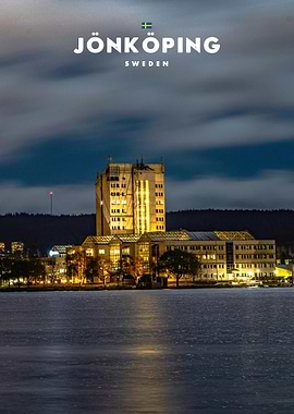 Jönköping Sweden Night Cityscape Poster