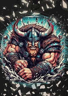 Fierce Viking Warrior Breaking Through