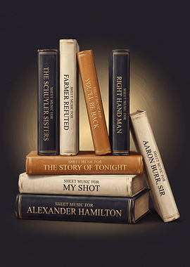 Hamilton Musical Sheet Music Book Stack