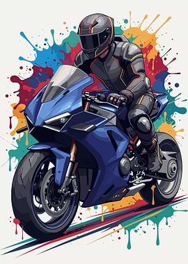 Motorcyclist on Blue Sportbike