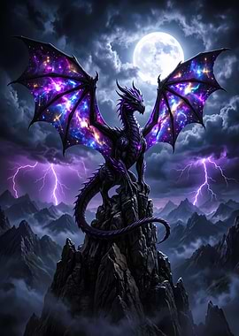 Cosmic Galaxy Dragon on Mountain Peak