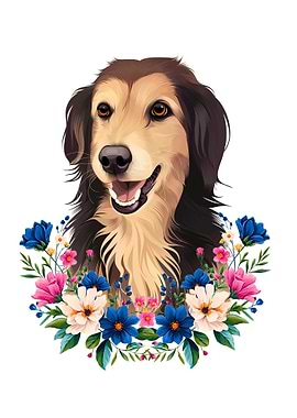 Portrait of a Dog with Flowers