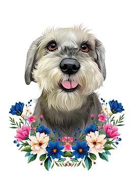 Portrait of a Dog with Flowers