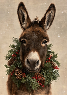 Donkey Wearing a Christmas Wreath