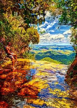 Hiker View Mountain Nature Art