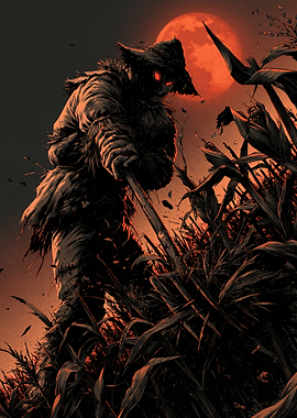 Scarecrow in a Dark Cornfield