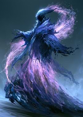 Ethereal Spectral Figure in Purple Flames