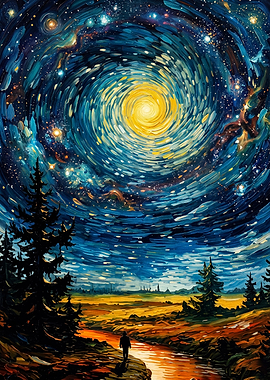 Cosmic Night Sky Impasto Art
