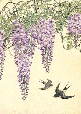 Wisteria and Swallows