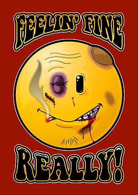 Feelin' Fine Really Battered Smiley Face
