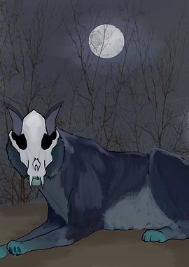Wolf with Skull Mask at Night