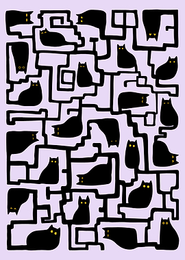 Pattern of Black Cats in Maze