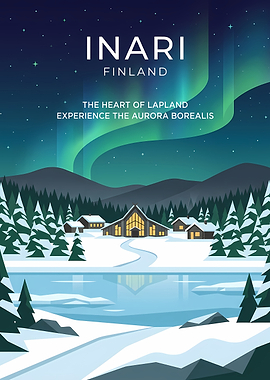 Inari Finland Aurora Borealis Travel Poster
